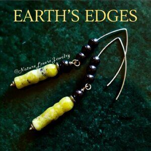 Extra Long 3"~ Yellow/Green/Black Sesame Jasper Dangle Earrings! Edgy + Eclectic